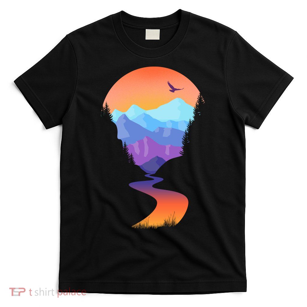 Vintage Sunset Mountain River T-Shirt