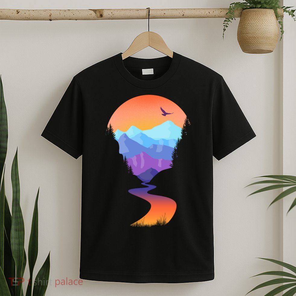 Vintage Sunset Mountain River T-Shirt