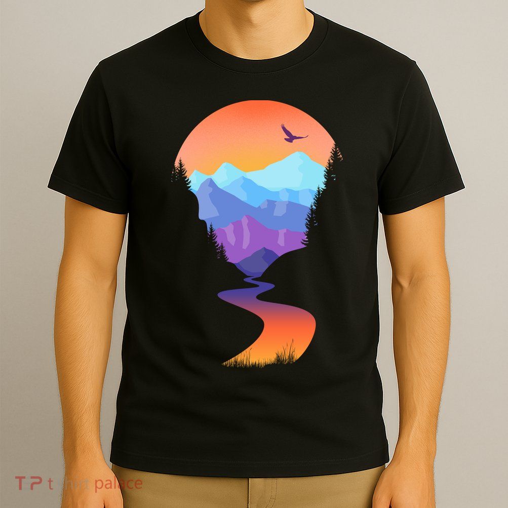 Vintage Sunset Mountain River T-Shirt