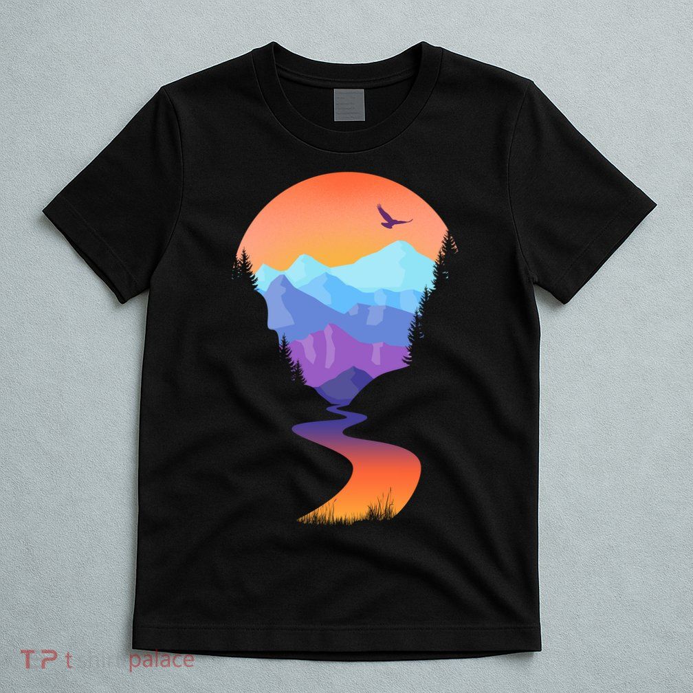 Vintage Sunset Mountain River T-Shirt