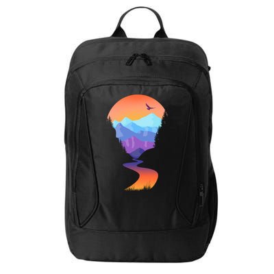 Vintage Sunset Mountain River City Backpack