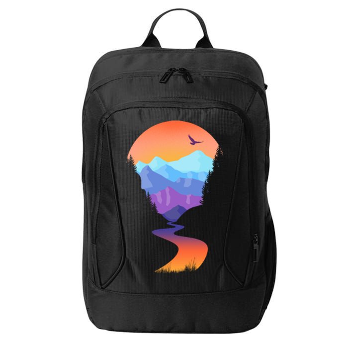 Vintage Sunset Mountain River City Backpack