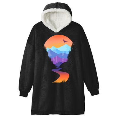 Vintage Sunset Mountain River Hooded Wearable Blanket