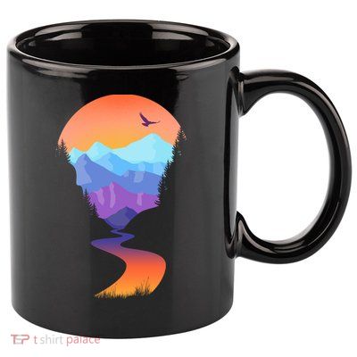 Vintage Sunset Mountain River 11oz C Handle Ceramic Mug