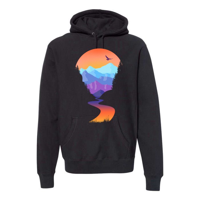 Vintage Sunset Mountain River Premium Hoodie