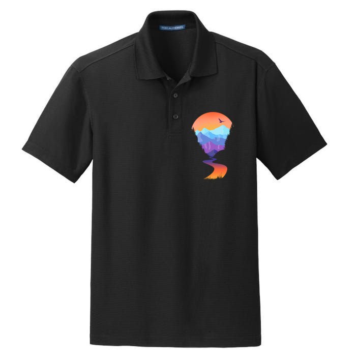 Vintage Sunset Mountain River Dry Zone Grid Polo