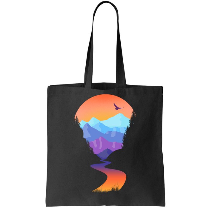 Vintage Sunset Mountain River Tote Bag