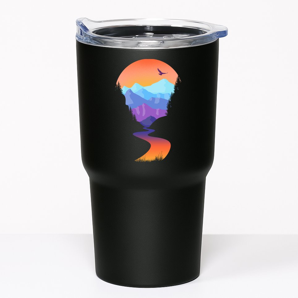 Vintage Sunset Mountain River Tumbler