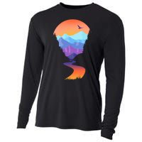 Vintage Sunset Mountain River Cooling Performance Long Sleeve Crew