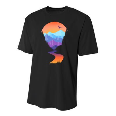 Vintage Sunset Mountain River Youth Performance Sprint T-Shirt