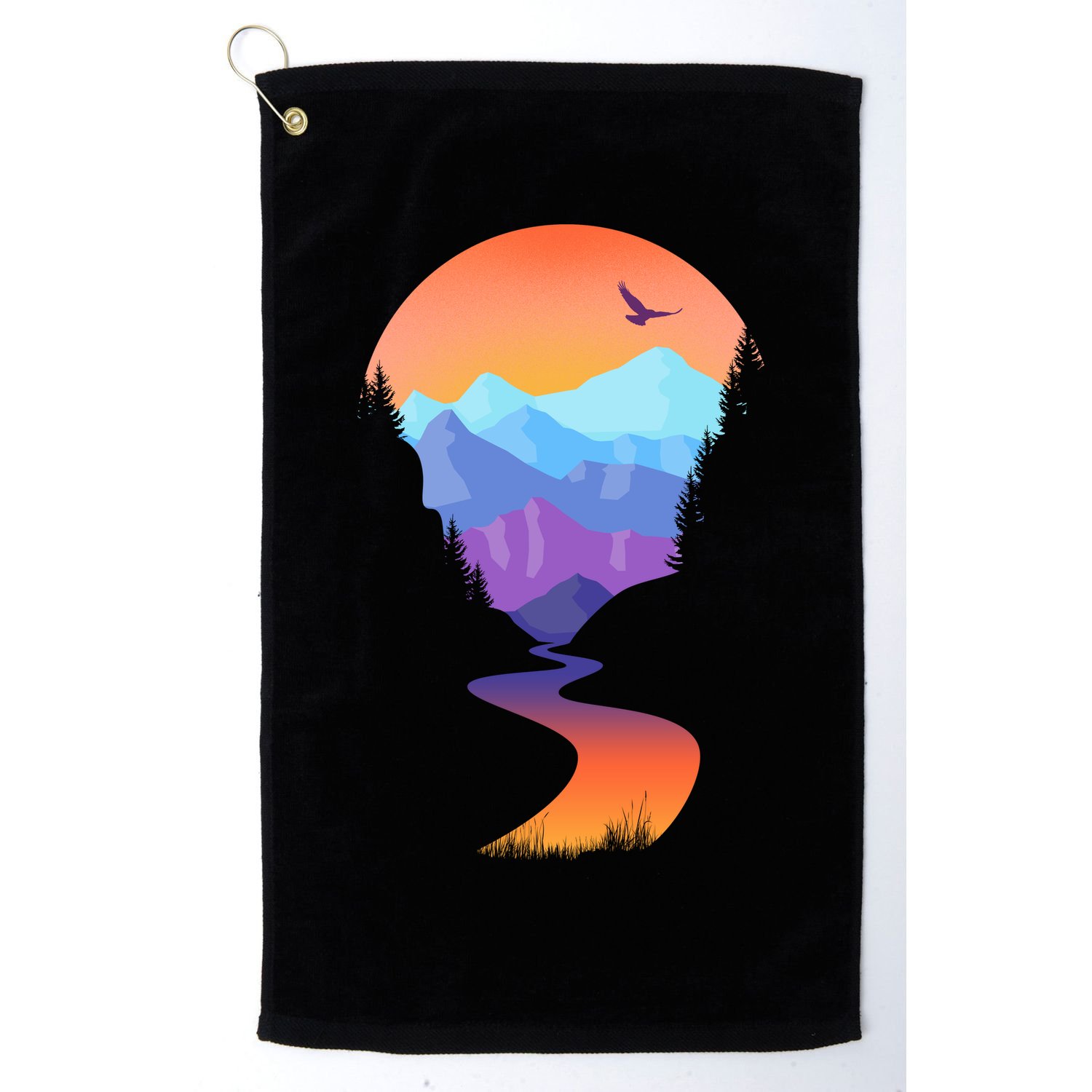 Vintage Sunset Mountain River Golf Towel