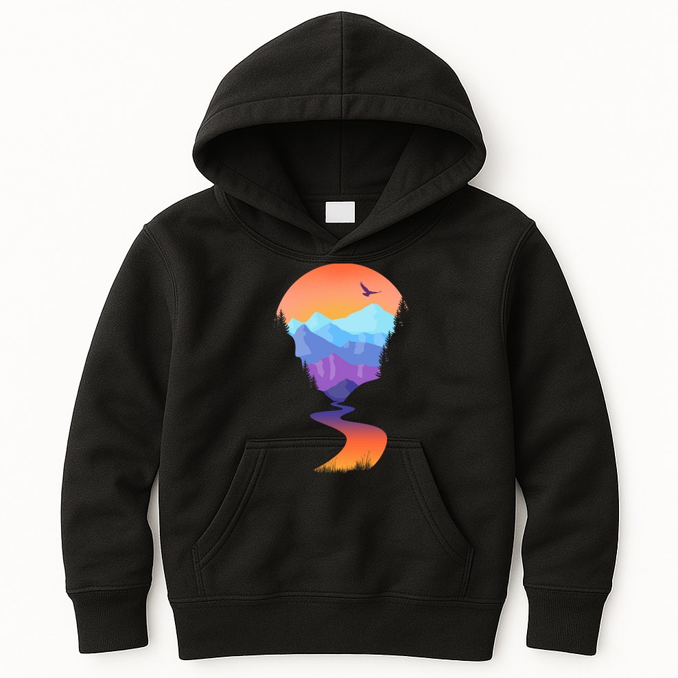 Vintage Sunset Mountain River Kids Hoodie
