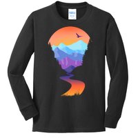 Vintage Sunset Mountain River Kids Long Sleeve Shirt