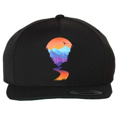 Vintage Sunset Mountain River Wool Snapback Cap