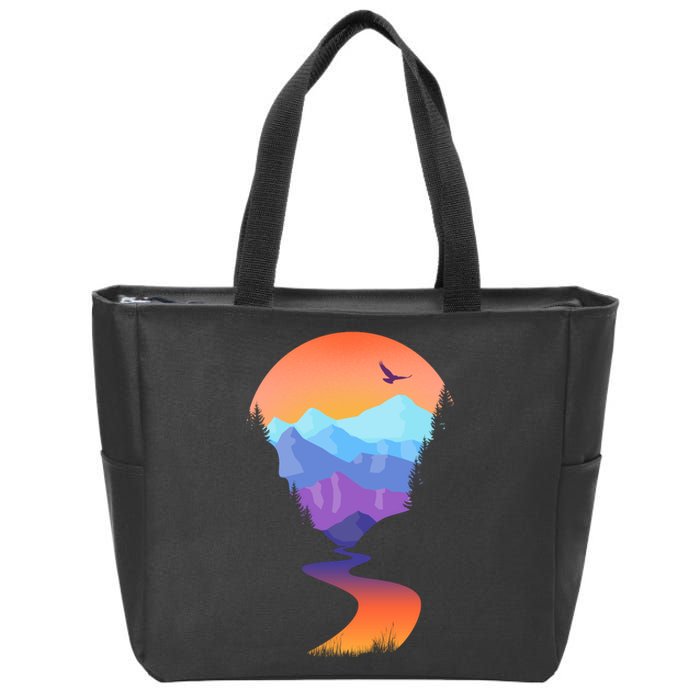 Vintage Sunset Mountain River Zip Tote Bag