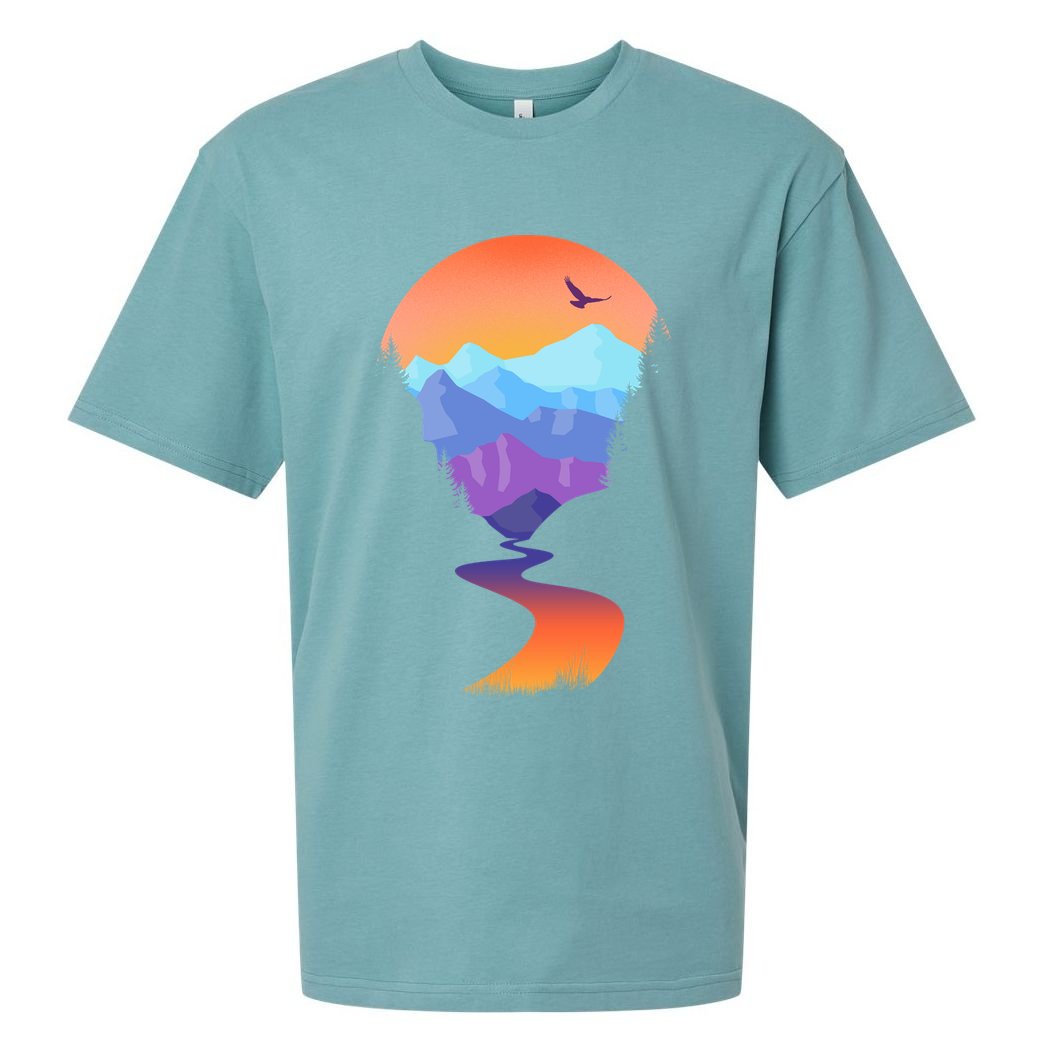 Vintage Sunset Mountain River Sueded Cloud Jersey T-Shirt