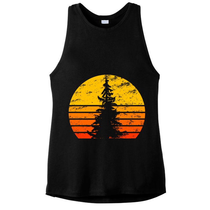 Vintage Sunset Tree Ladies PosiCharge Tri-Blend Wicking Tank