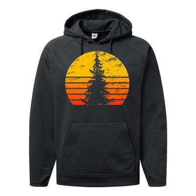 Vintage Sunset Tree Performance Fleece Hoodie