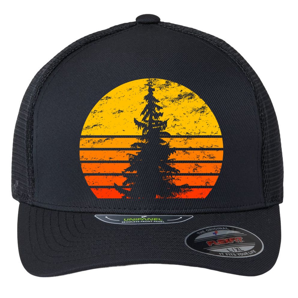Vintage Sunset Tree Flexfit Unipanel Trucker Cap