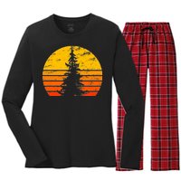 Vintage Sunset Tree Women's Long Sleeve Flannel Pajama Set 