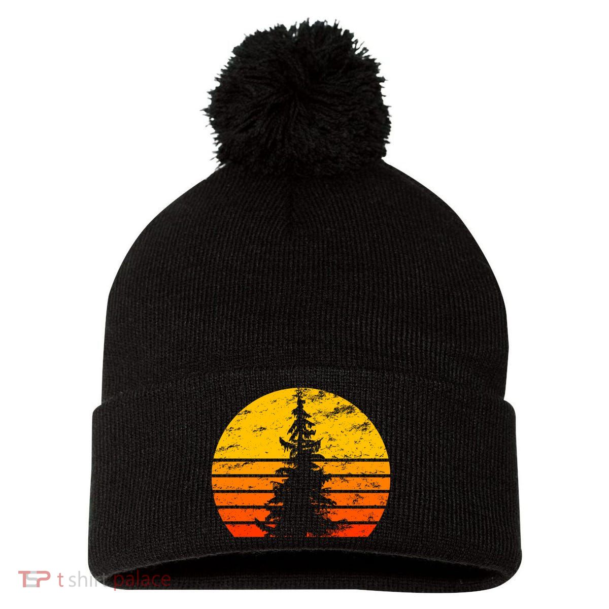 Vintage Sunset Tree Pom Pom 12in Knit Beanie