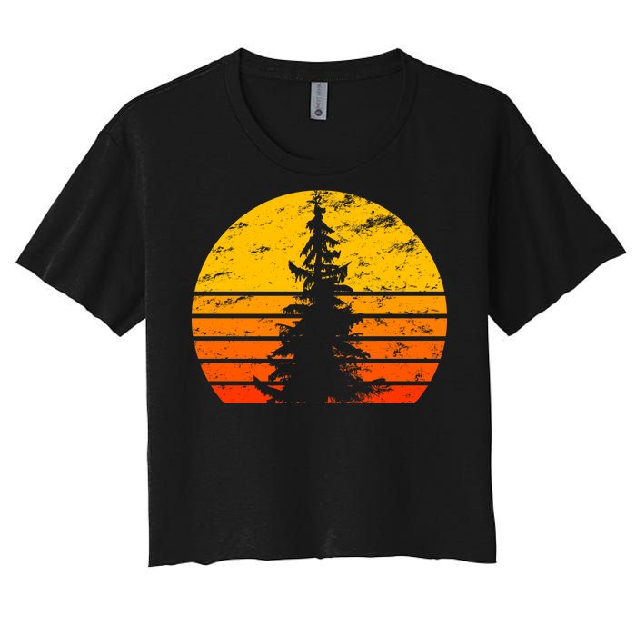 Vintage Sunset Tree Women's Crop Top Tee