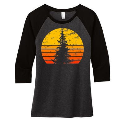 Vintage Sunset Tree Women's Tri-Blend 3/4-Sleeve Raglan Shirt