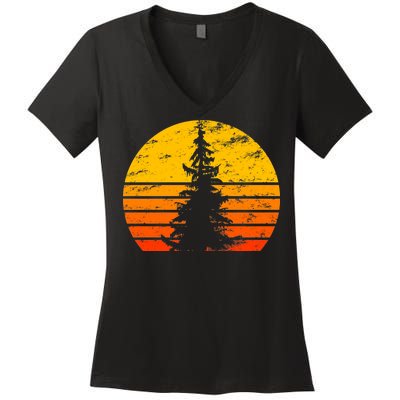 Vintage Sunset Tree Women's V-Neck T-Shirt