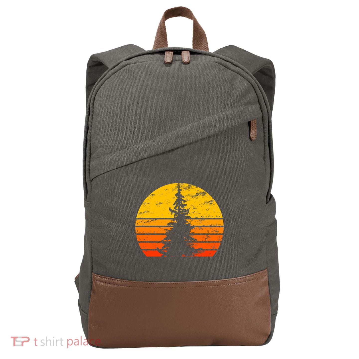 Vintage Sunset Tree Cotton Canvas Backpack