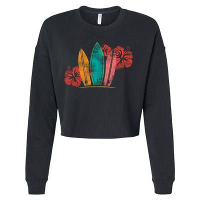 Vintage Surfing Emblem Cropped Pullover Crew