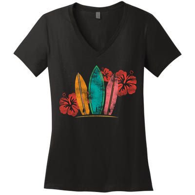 Vintage Surfing Emblem Women's V-Neck T-Shirt