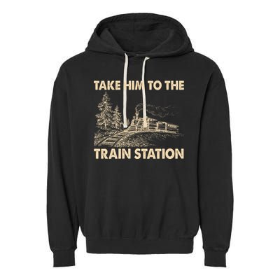 Vintage Take Him To the Train Station Garment-Dyed Fleece Hoodie