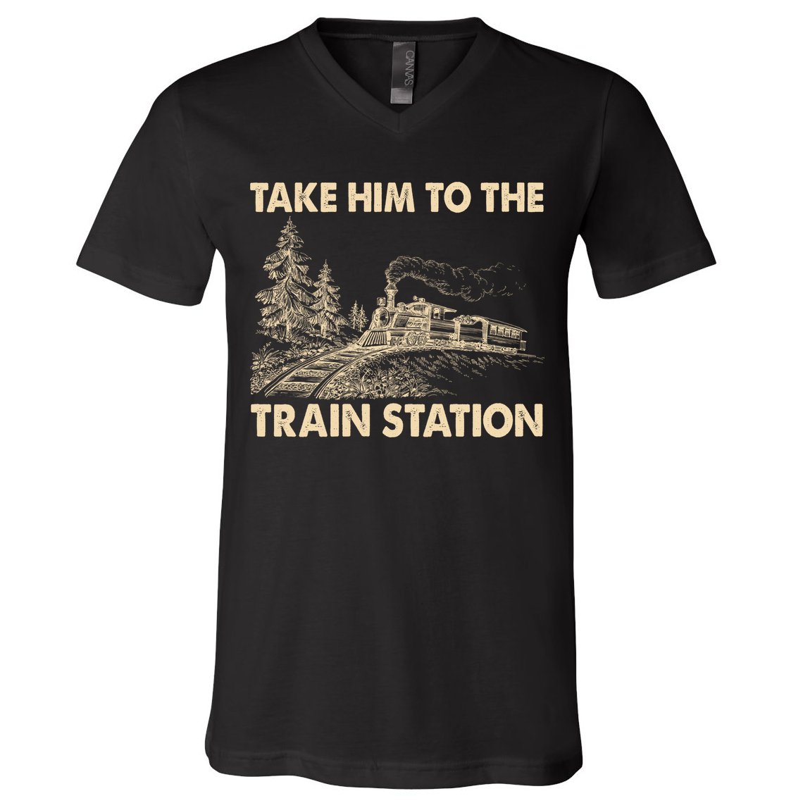 Vintage Take Him To the Train Station V-Neck T-Shirt