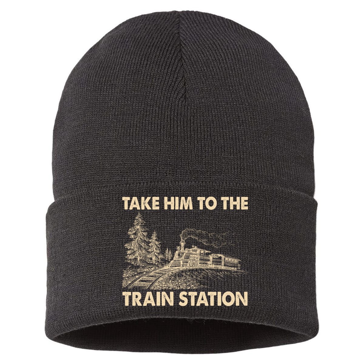 Vintage Take Him To the Train Station Sustainable Knit Beanie