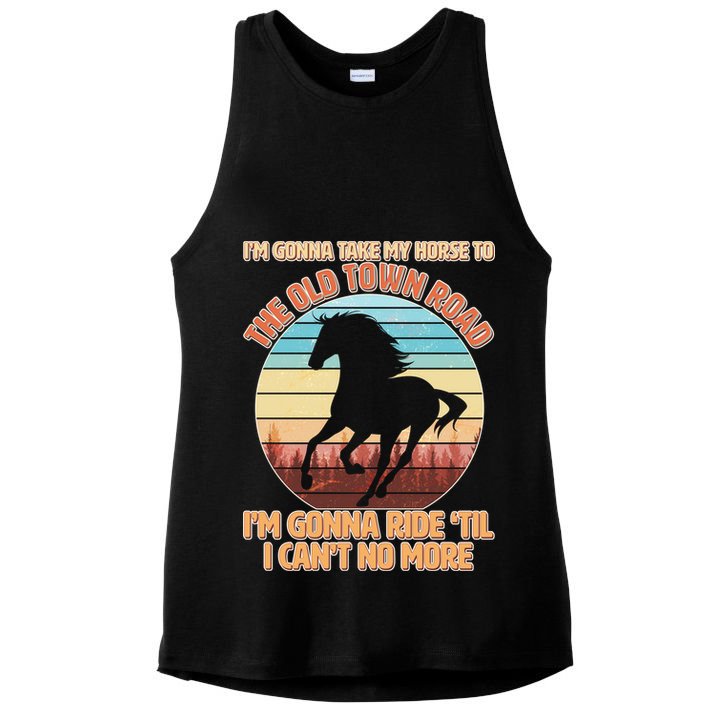 Vintage Take My Horse To The Old Town Road Ladies PosiCharge Tri-Blend Wicking Tank