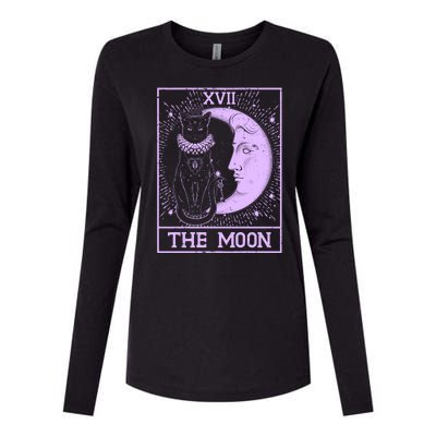 Vintage Tarot Card XVII The Moon Black Cat Womens Cotton Relaxed Long Sleeve T-Shirt