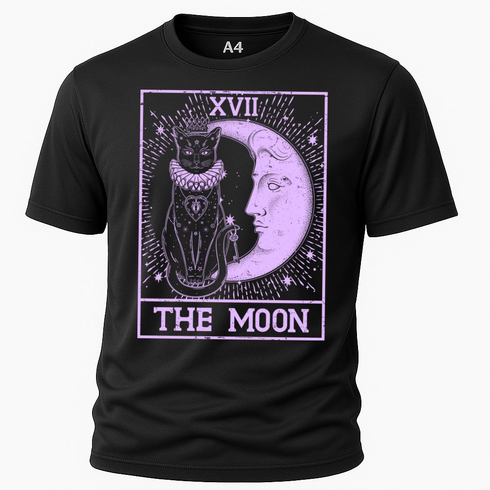 Vintage Tarot Card XVII The Moon Black Cat Cooling Performance Crew T-Shirt