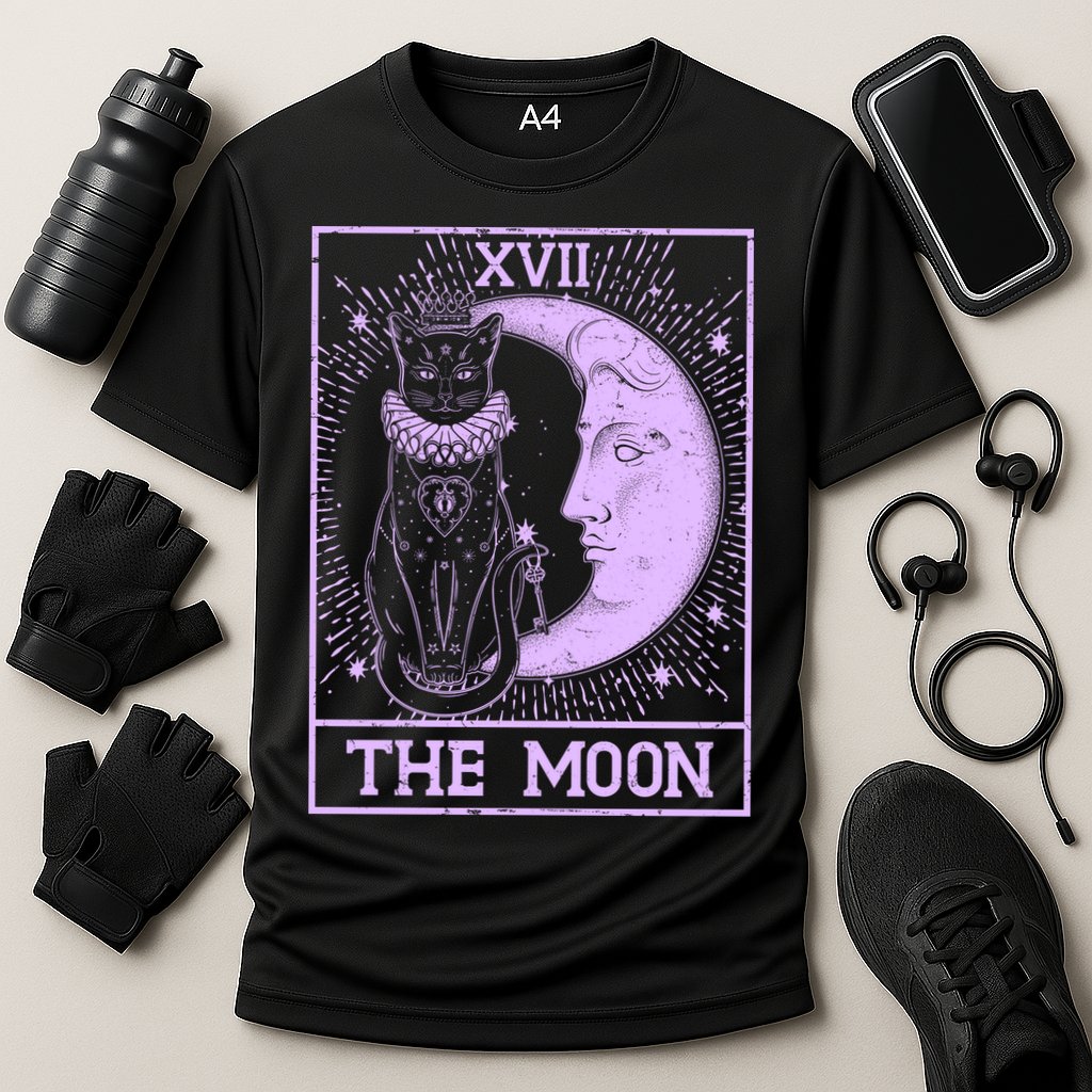 Vintage Tarot Card XVII The Moon Black Cat Cooling Performance Crew T-Shirt