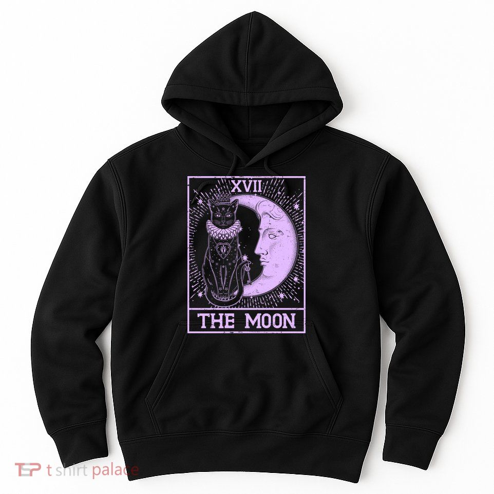 Vintage Tarot Card XVII The Moon Black Cat Hoodie