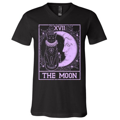 Vintage Tarot Card XVII The Moon Black Cat V-Neck T-Shirt