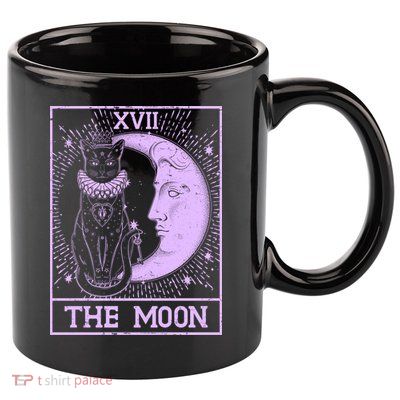 Vintage Tarot Card XVII The Moon Black Cat 11oz C Handle Ceramic Mug