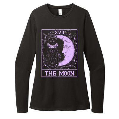 Vintage Tarot Card XVII The Moon Black Cat Womens CVC Long Sleeve Shirt