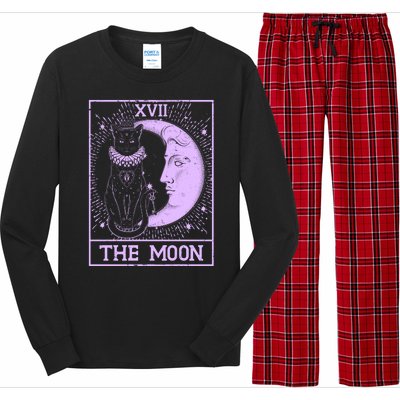 Vintage Tarot Card XVII The Moon Black Cat Long Sleeve Pajama Set