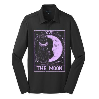 Vintage Tarot Card XVII The Moon Black Cat Silk Touch Performance Long Sleeve Polo