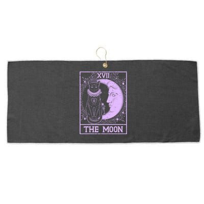 Vintage Tarot Card XVII The Moon Black Cat Large Microfiber Waffle Golf Towel