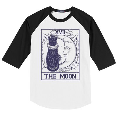 Vintage Tarot Card XVII The Moon Black Cat Baseball Sleeve Shirt