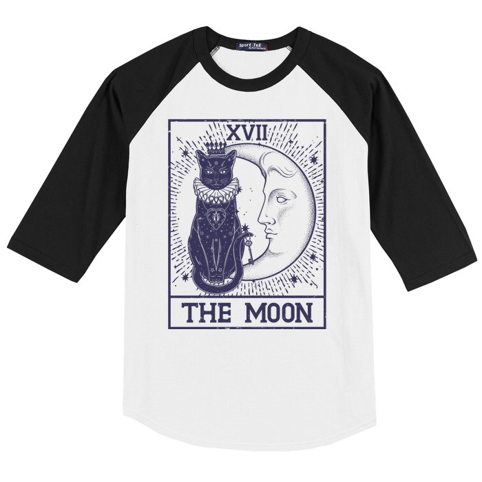 Vintage Tarot Card XVII The Moon Black Cat Baseball Sleeve Shirt