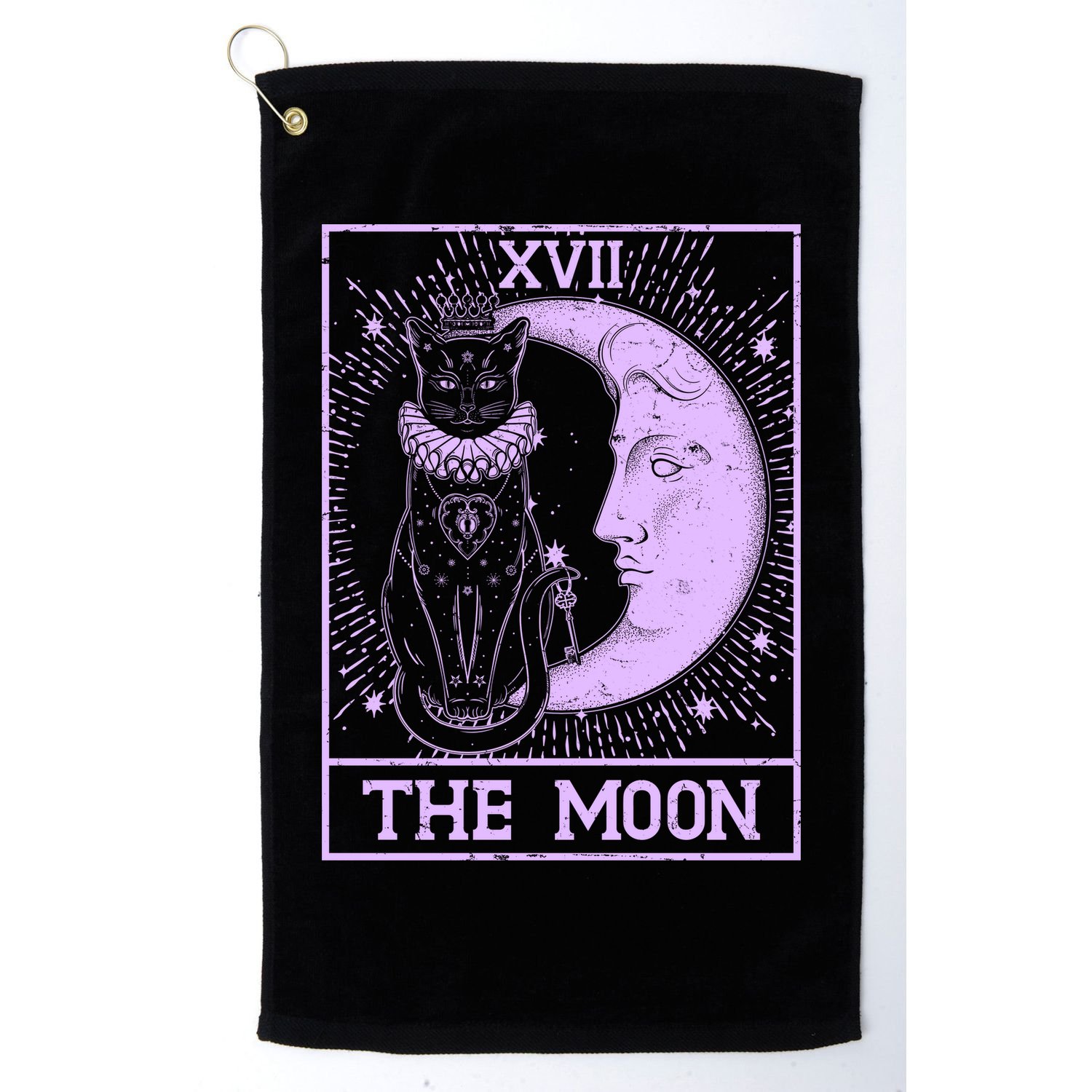 Vintage Tarot Card XVII The Moon Black Cat Golf Towel
