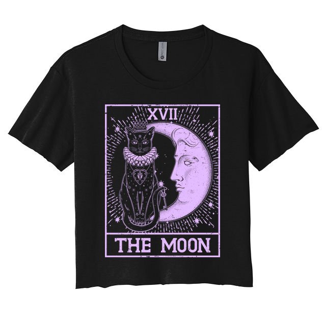 Vintage Tarot Card XVII The Moon Black Cat Crop Top