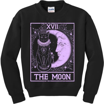 Vintage Tarot Card XVII The Moon Black Cat Kids Sweatshirt